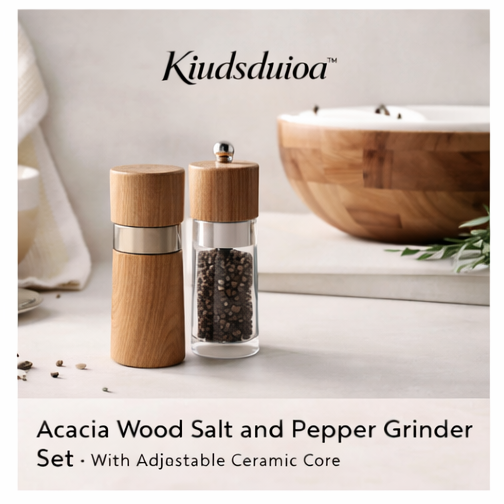 Kiudsduioa™ Acacia Wood Salt and Pepper Grinder Set with Adjustable Ceramic Core