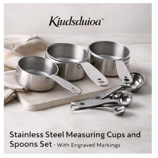 Kiudsduioa™ Stainless Steel Measuring Cups and Spoons Set with Engraved Markings