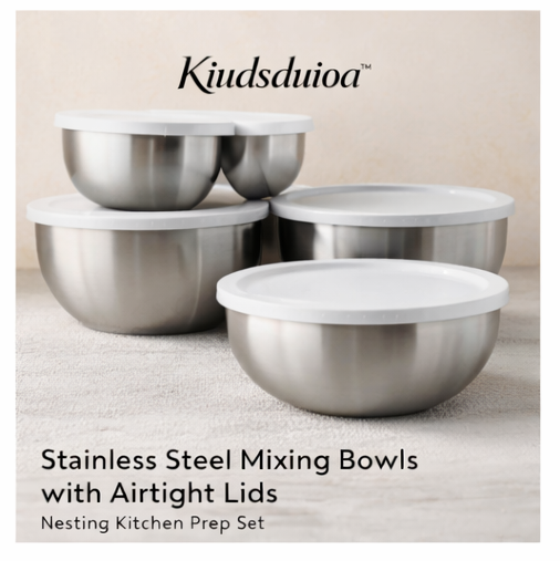 Kiudsduioa™ Stainless Steel Mixing Bowls with Airtight Lids, Nesting Kitchen Prep Set