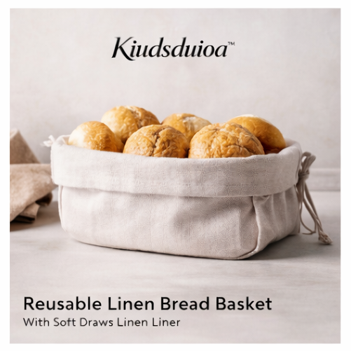 Kiudsduioa™ Reusable Linen Bread Basket with Soft Drawstring Liner