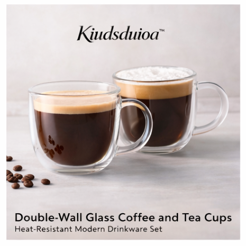 Kiudsduioa™ Double-Wall Glass Coffee and Tea Cups, Heat-Resistant Modern Drinkware Set