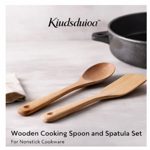 Kiudsduioa™ Wooden Cooking Spoon and Spatula Set for Nonstick Cookware